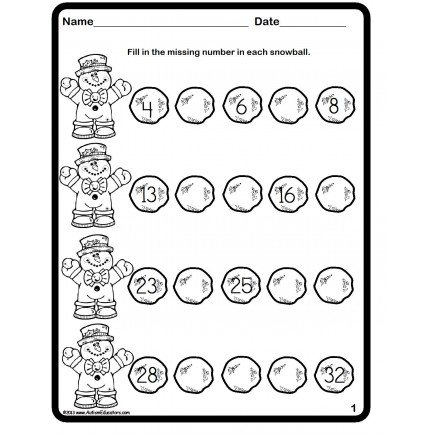 Winter Math Snowball Sequencing Numbers Worksheets FREE